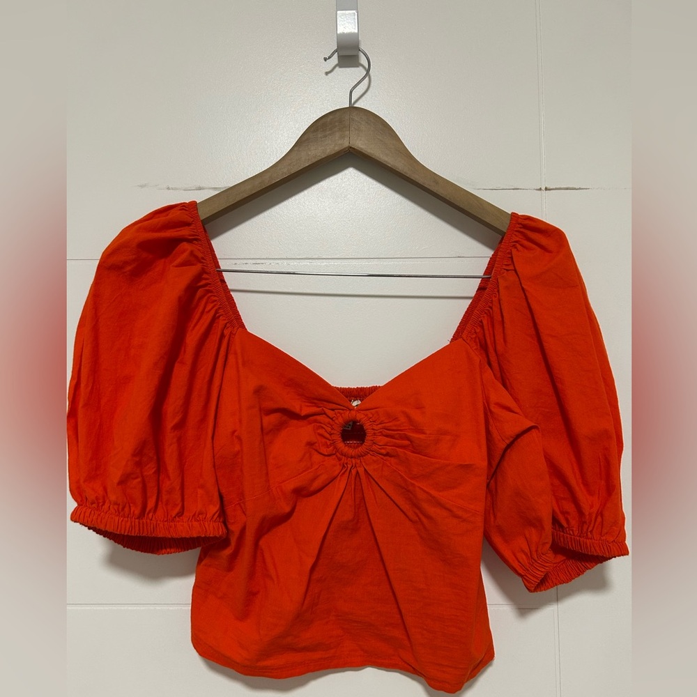 Chic Orange Red Puff Sleeve Blouse